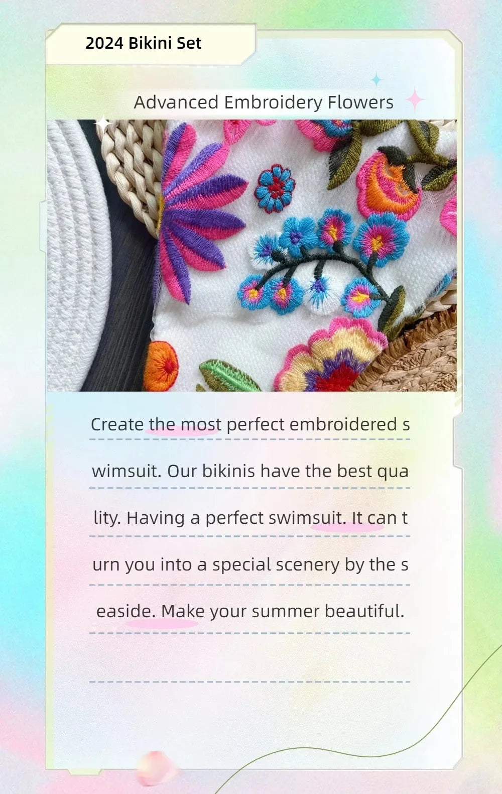 RUOTONSEPT 2024 New Sexy Handmade Embroidery Bikini Set Women's Swimsuit Triangle Swimwear Bathing Suit Brazilian Biquinis