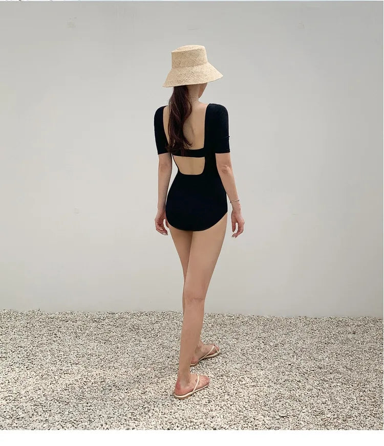 New Korea Sexy Mesh Cut Hollow Out High Waist Swimsuit Lady Monokini One Piece Swimwear Women Swim Bath Suit