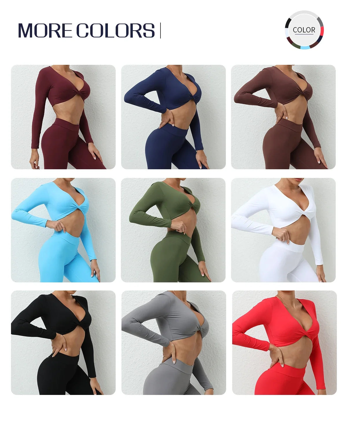 Long Sleeve Gym Crop Tops for Women Twist Deep V Workout Quick Dry Padded Sports Fitness Yoga T-Shirt