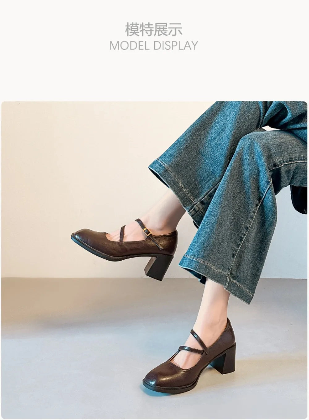 6cm Heel Genuine Cowhide Women's Single Shoes French Mary Janes Soft Leather Round Toe Summer Girls Princess Dress Shoes Brown