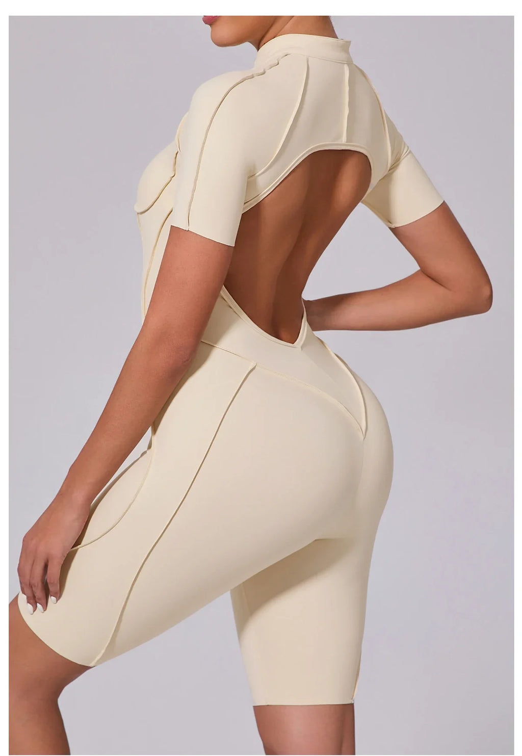 Summer Zipper Workout Jumpsuit Sports Overalls Women Running Fitness Short Sleeve Yoga Bodysuit