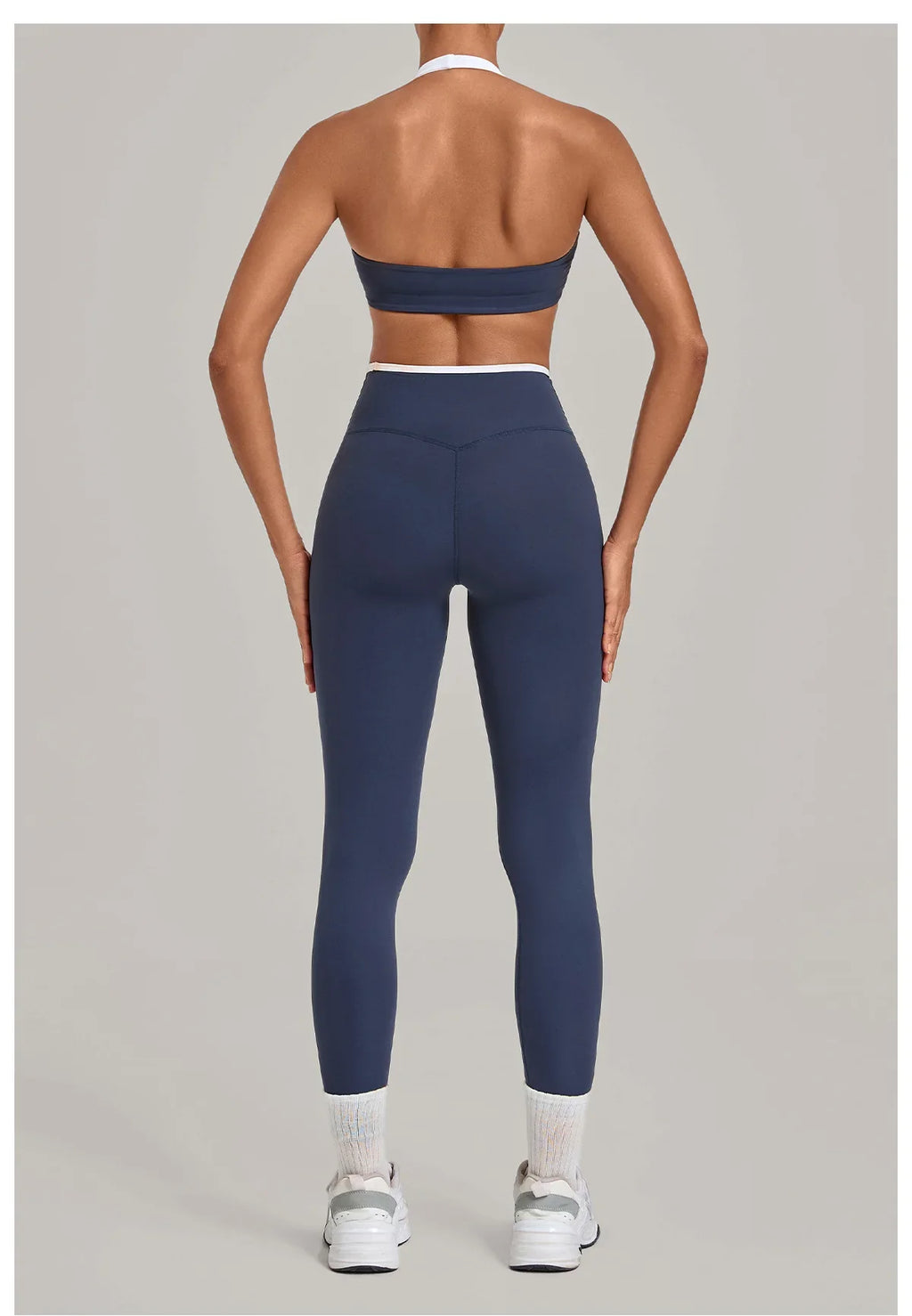 2 Pieces Color-block Yoga Sets Women  Hanging Neck Sports Bra High Waist Pants Built-in Pockets Outdoor Fitness Workout Suit