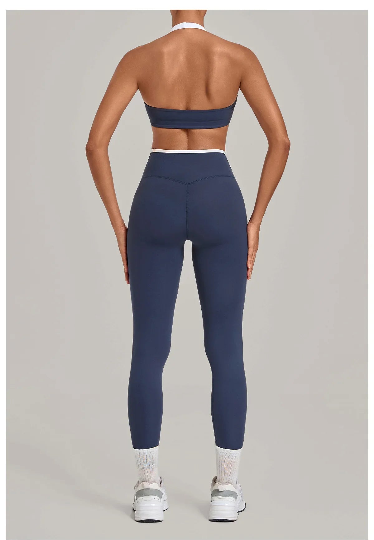 2 Pieces Color-block Yoga Sets Women  Hanging Neck Sports Bra High Waist Pants Built-in Pockets Outdoor Fitness Workout Suit
