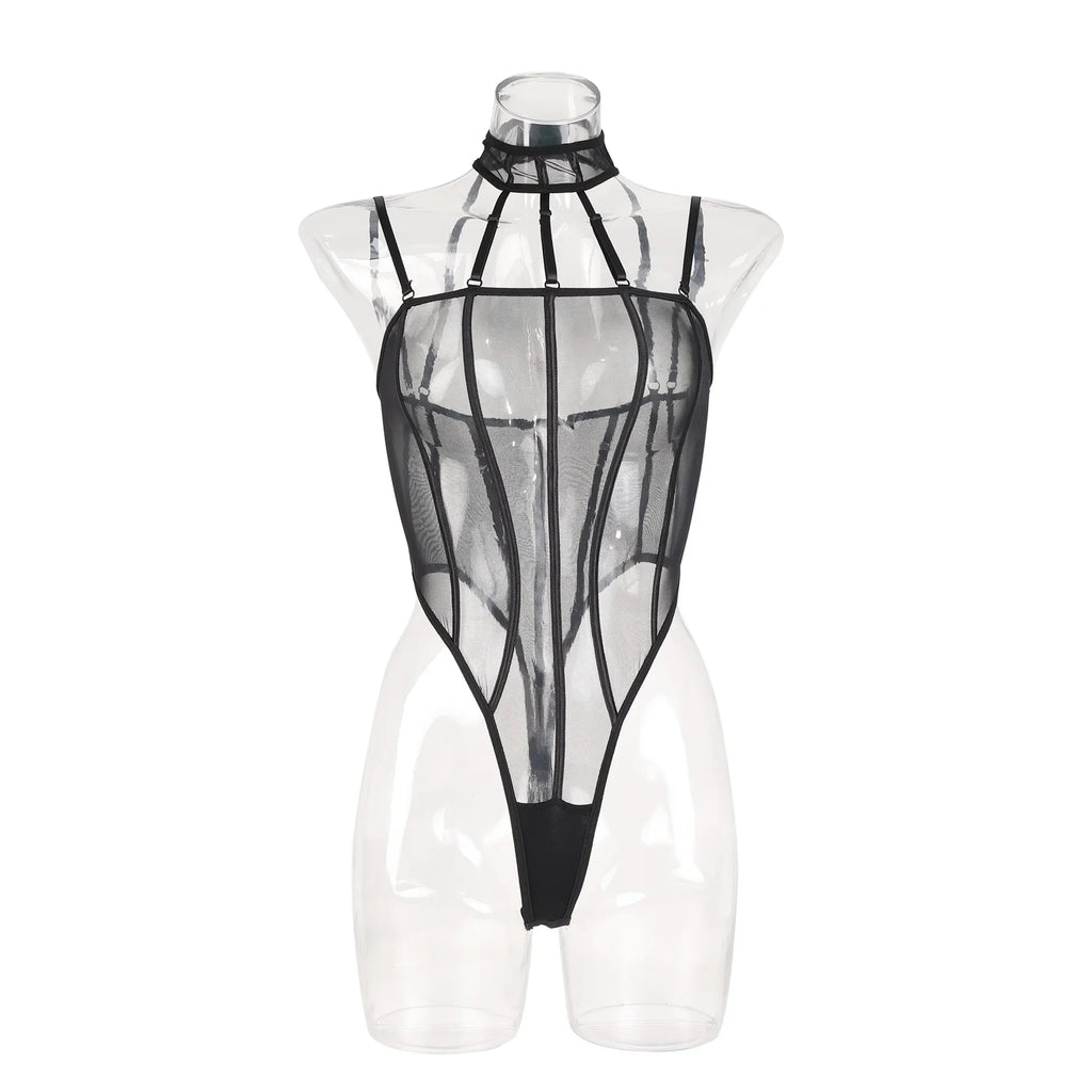 Toucheart Erotic Bodysuit Net Clothes Halter Lace See-through Skinny Backless Sissy Premium HotSeductive Women Coquette Bodysuit