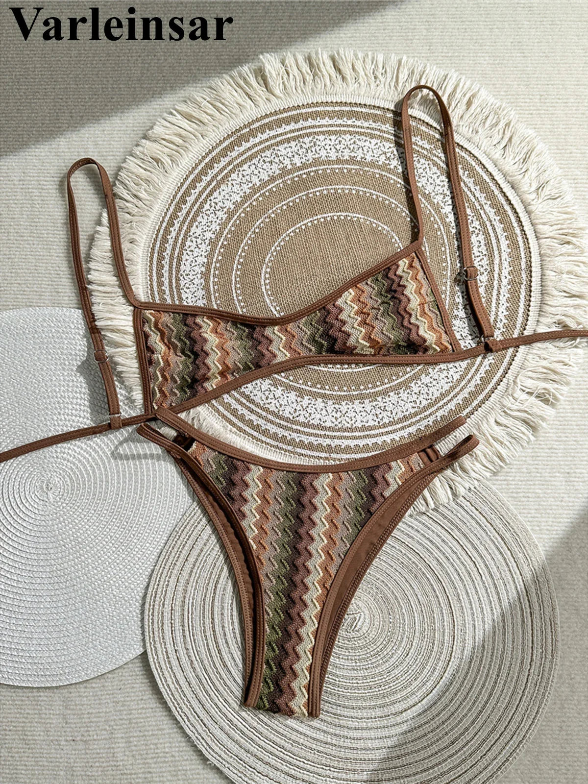 2026 Striped High Leg Cut Brazilian Bikini Female Swimsuit Women Swimwear Two-pieces Bikini set Bather Bathing Suit Swim V8216