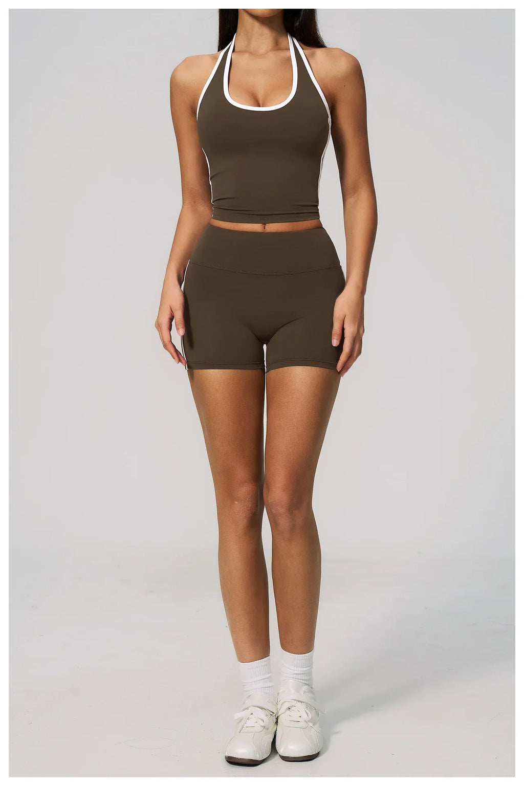 Naked Color Contrast Yoga Sets Women Hanging Neck Sports Vest Gym Clothes Breathable High Waist Shorts Fitness Suits Tracksuit
