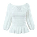 Foridol White Summer Linen Women Blouse Off Shoulder Lantern Sleeve Short Blouse Top 2025 Spring Smocked Pelpum Top New