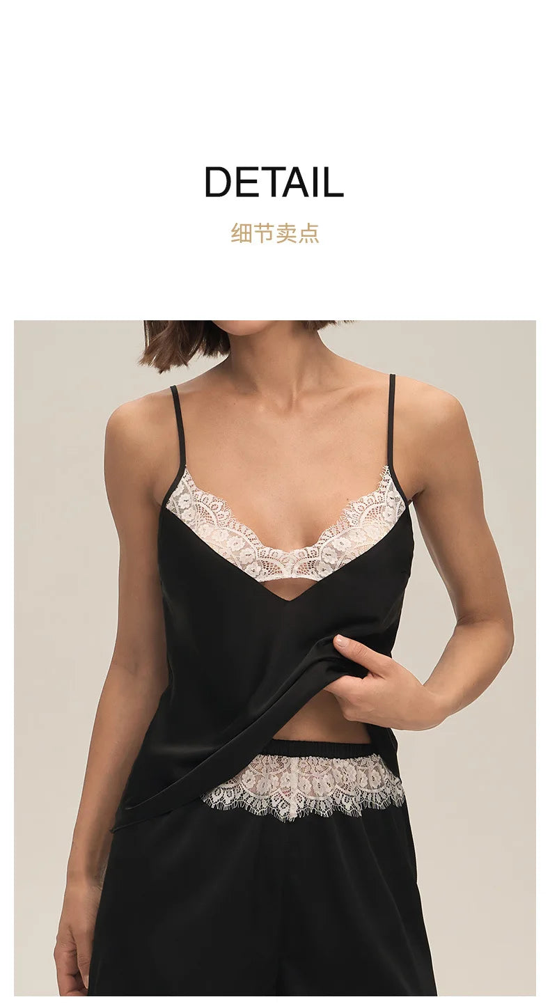Summer home suspender shorts set casual and comfortable home wear lace women's pajamas