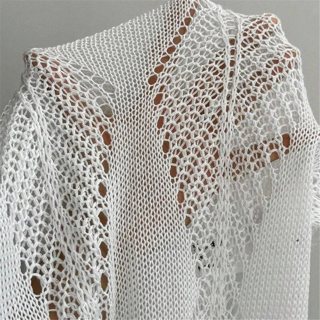 S - XL Backless Hollow Out Crochet Knitted Tunic Beach Cover Up Cover-ups Beach Dress Beach Wear Beachwear Female Women V6347