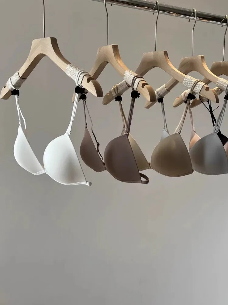 Front Closure Bra French Style, Thin Straps Triangle Cup for Small Chest, Beautiful Back Seamless Bralette, Lightweight Wireless