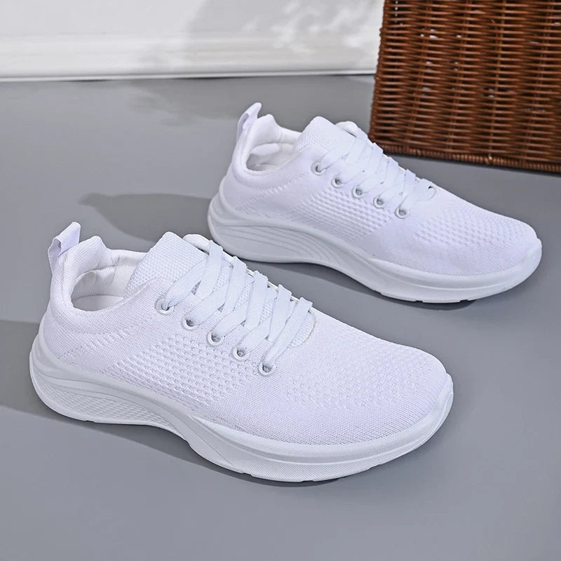 White Breathable Mesh Sport Sneakers Women Comfort Soft Bottom Non Slip Running Shoes Woman Plus Size 43 Lace Up Tennis Shoes