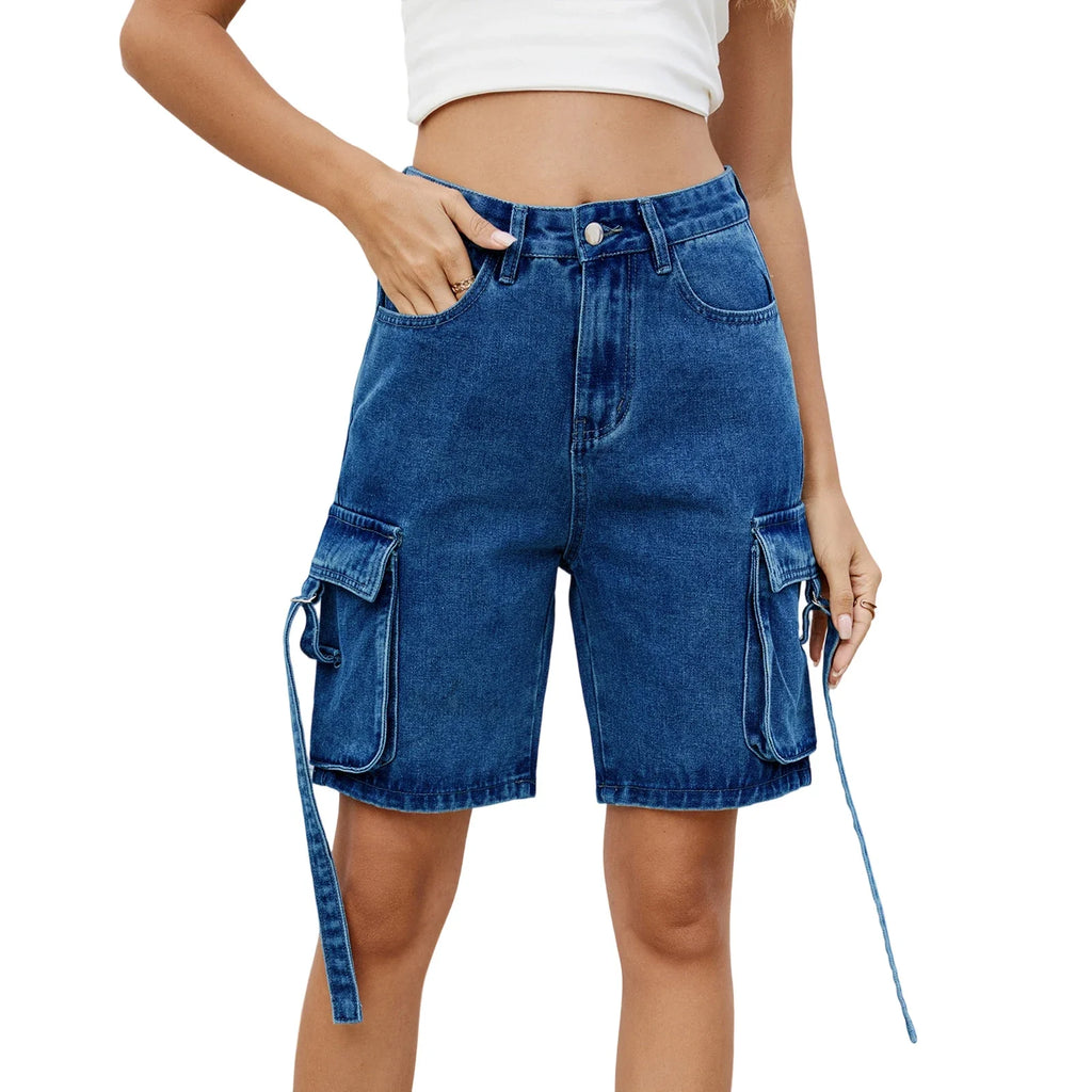 Women Cargo Denim Shorts Casual Summer Loose Solid Colors Jean Short Pants for Vacation Beach Club Streetwear