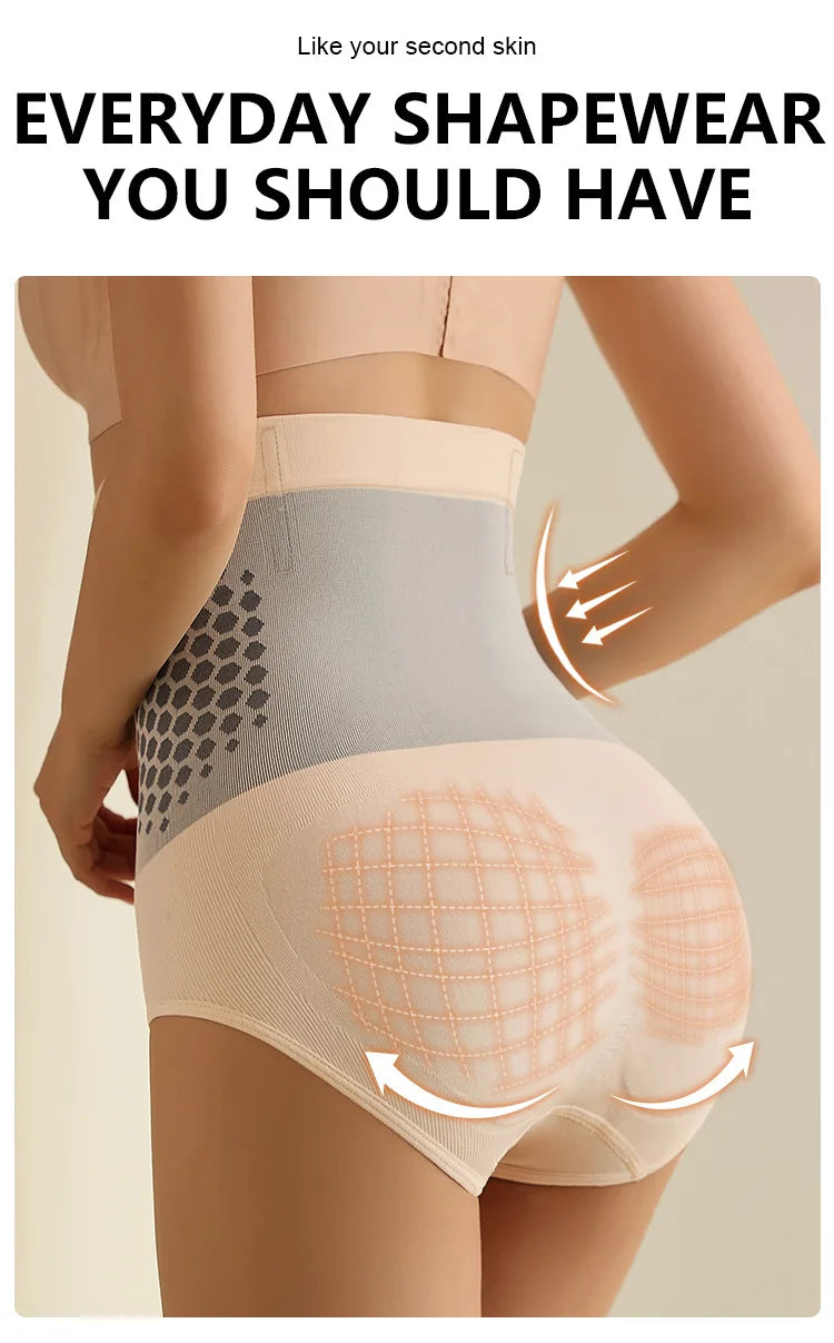 Flarixa Seamless Women's High Waist Abdomen Control Panties Magnetic Therapy Warm Uterus Underwear Body Shaping Briefs