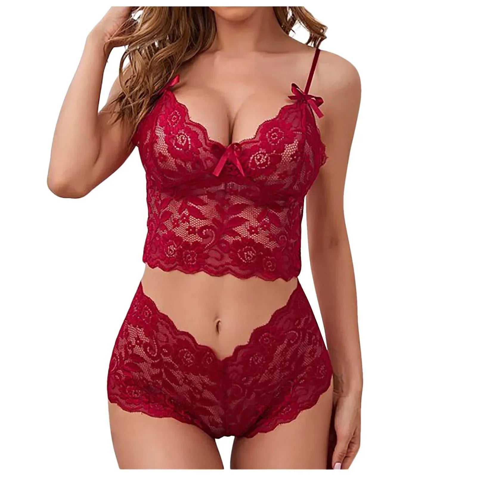 2026 New Floral Thin Lace Lingerie Set Women Triangle Cup Bralette Adjustable Strap Printed Intimate Underwear Suit