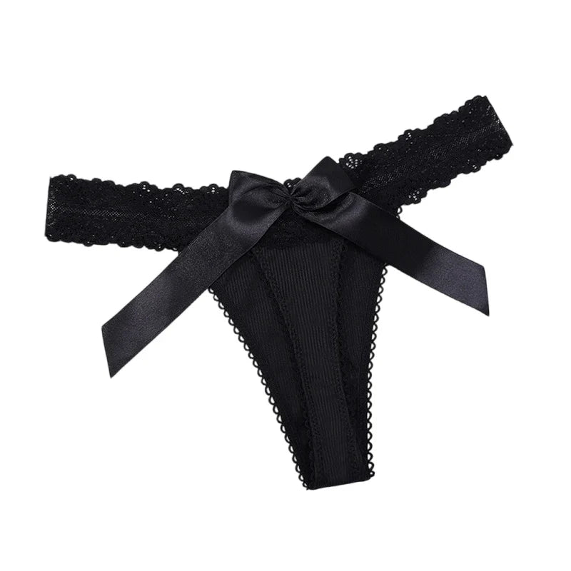 1pcs Sexy Lace Women G-string Bow Decor Elegant Lady Thongs Breathable Comfortable Sexy Lingerie Fashion Black Women Panties