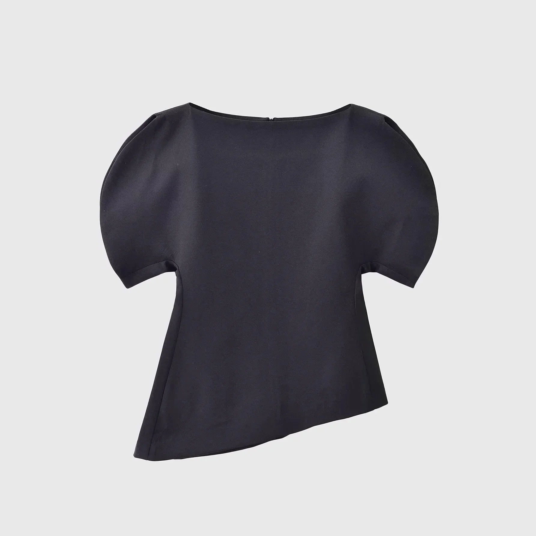 Women's Fashion Casual Short Sleeve Top Women Solid Black Boat Neck Puff Sleeve Hem Top Slim Fit Casual Blouse For Party 0PX4