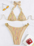 Shiny Sequins Bikinis 2025 Metal Chains Bikini Women Swimwear Female Swimsuit Two-pieces Bikini Set Bathing Suit Swim Beach Wear