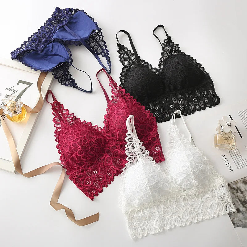 Lace Bralette Deep V-neck Bras For Women Push Up Bra Female Comfort Underwear Sexy Lingerie Padded Brassiere