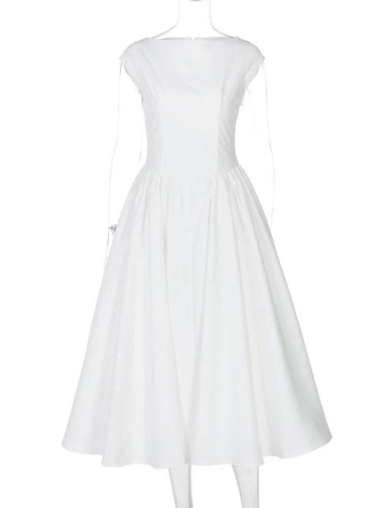 FDYOUI Elegant Sleeveless Backless A-line Party Dress for Woman 2026 Summer Tunics High Waist Solid Wedding Evening Prom Dresses