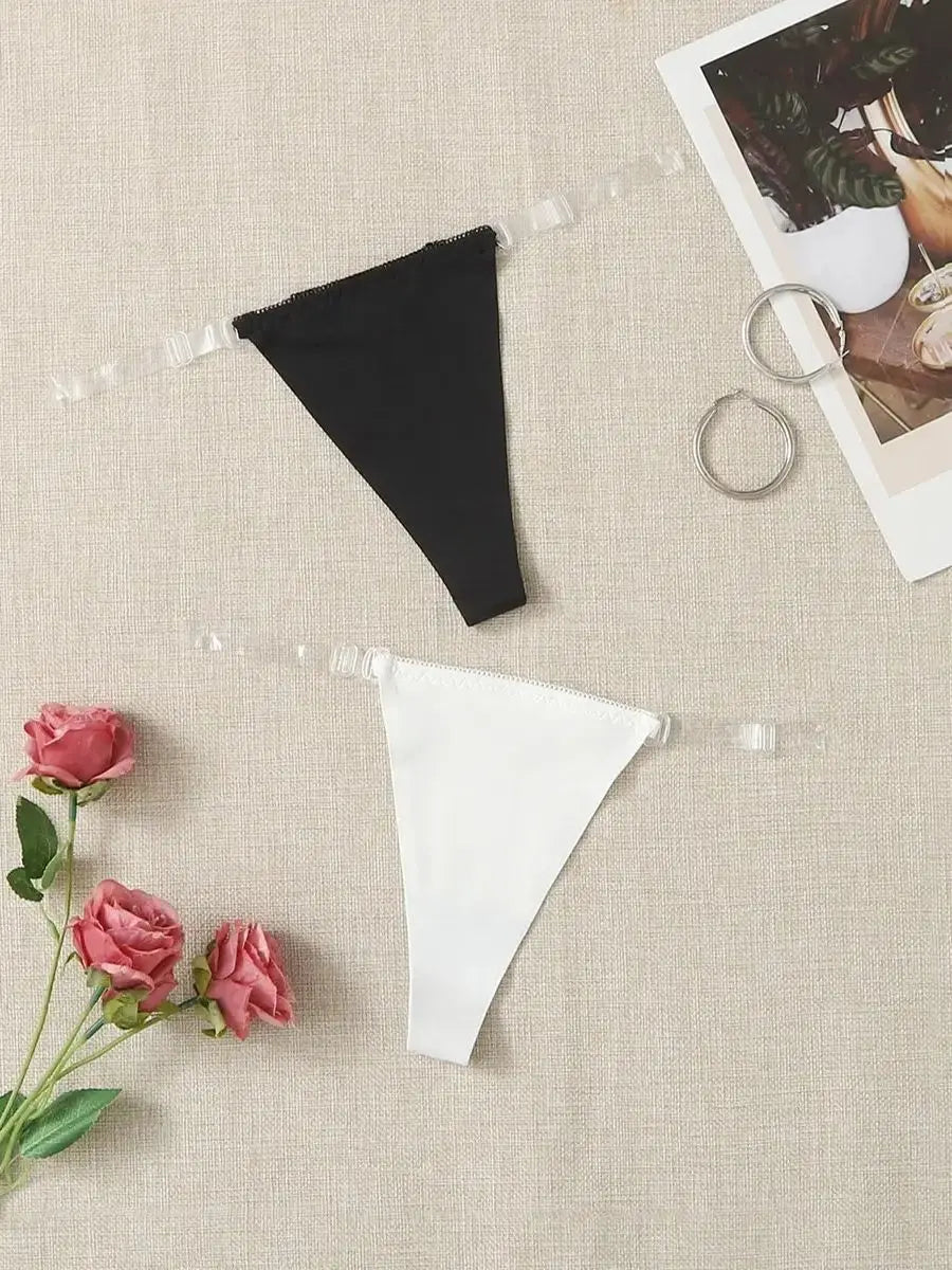 Ladies Sexy Invisible Casual Comfortable Black And White Solid Color Thong Combination C314