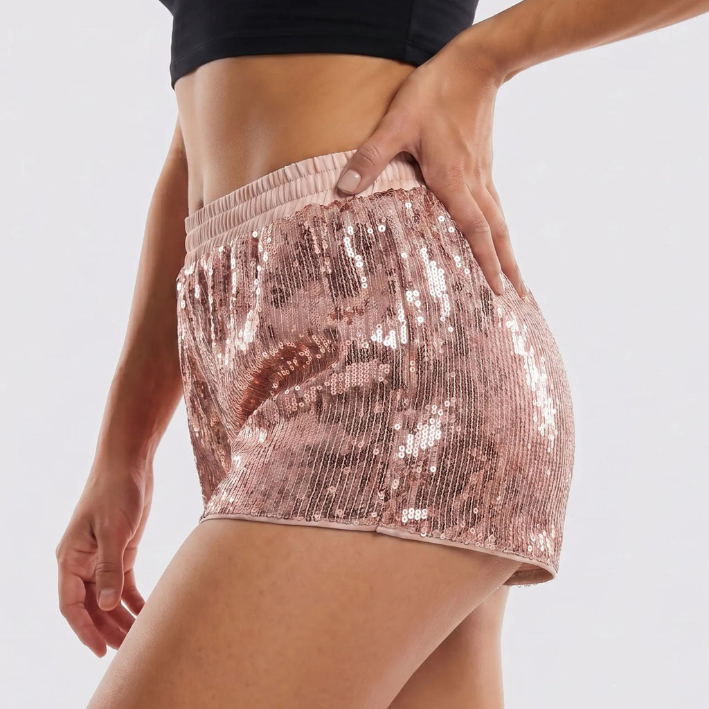 Fashion Women Summer Sequin Shorts Elastic Waist Wide Leg Loose Mini Short Pants Daily Casual Going Out