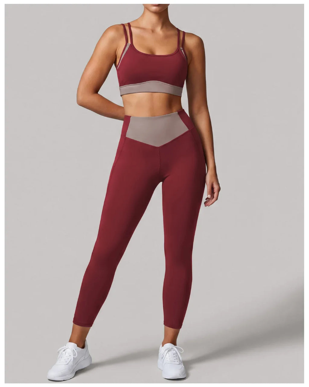 Summer Color-block Yoga Sets Women Thin Strap Open Back Shockproof Sports Bra Tight High Waist Leggings Training Fitness Suits