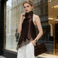 Women's Halter Sleeveless Satin Fabric Lace Trim Vest Elegant Chic Loose Fit Office Casual Daily Wear Party Fashion Tank Top