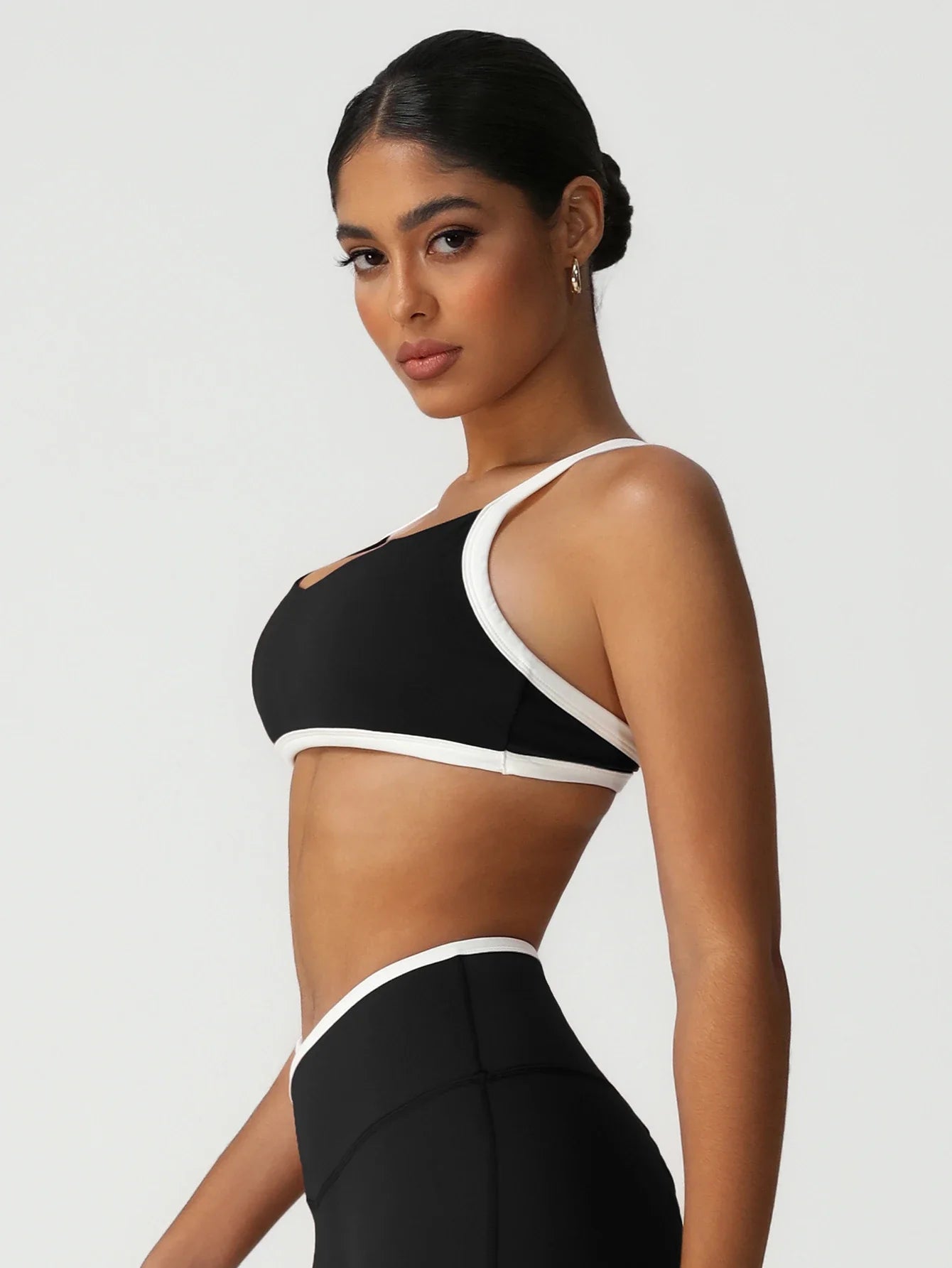 Women Training Yoga Elastic V-Back Fitness Top Contrast Color Cycling Casual Run Sport Bra