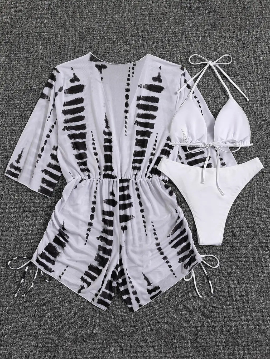 3 Pieces Bikini Tropical Print Swimsuit Halter Drawstring Side Swimwear Women 2026 Bathing Suit Female Swimming Summer Beachwear