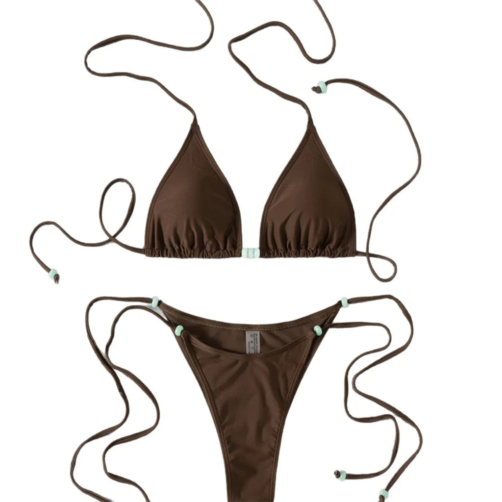 XS - L Halter High Leg Cut Strappy Bikini Female Swimsuit Women Swimwear Two-Pieces Bikini Set Bather Bathing Suit Swim V7004