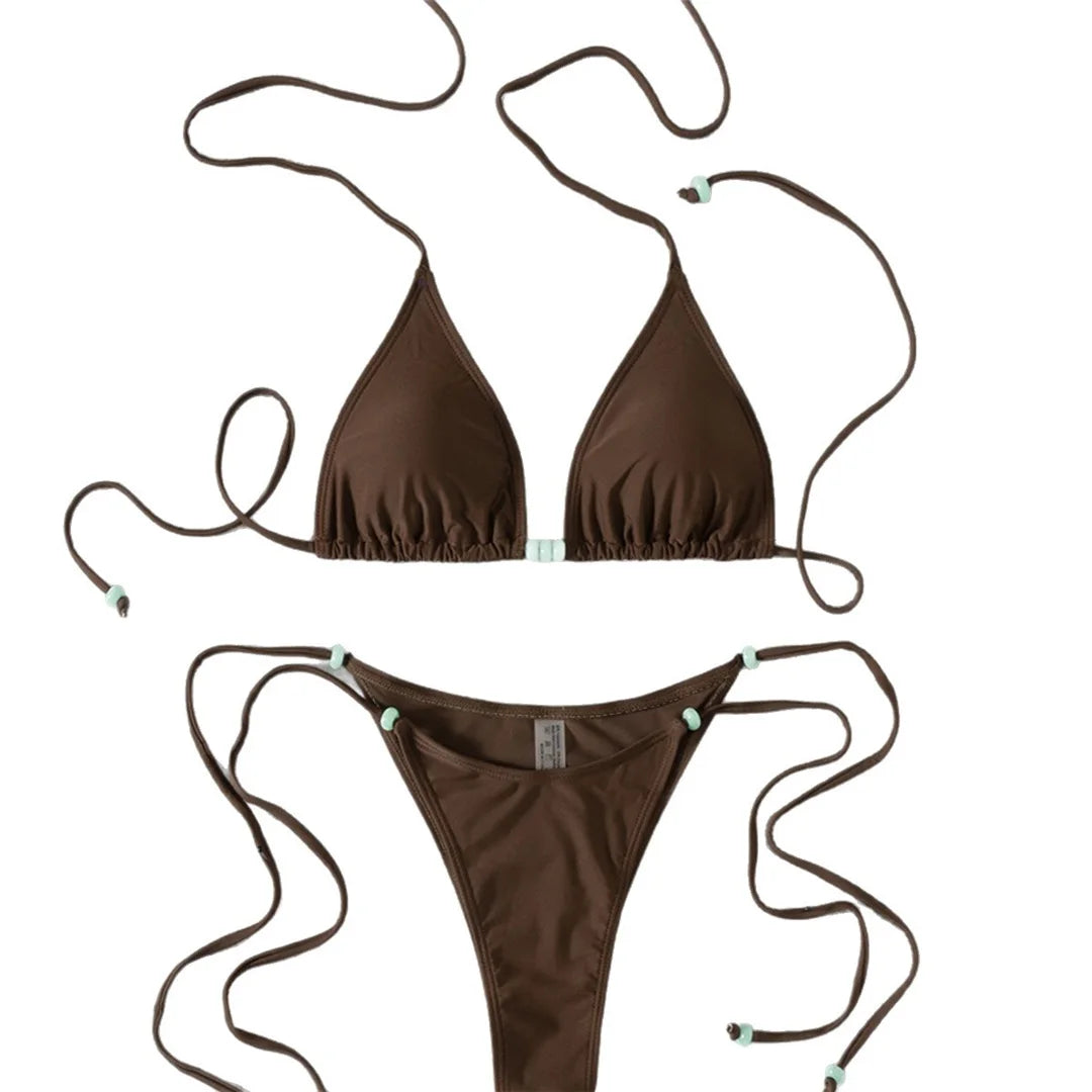 XS - L Halter High Leg Cut Strappy Bikini Female Swimsuit Women Swimwear Two-Pieces Bikini Set Bather Bathing Suit Swim V7004