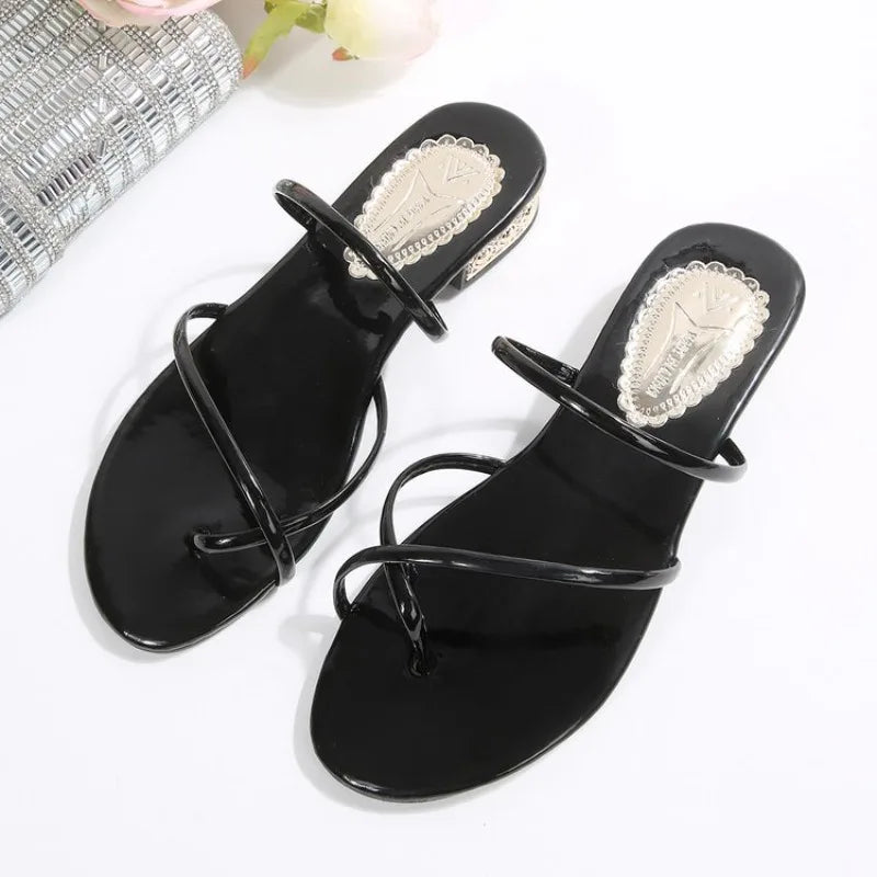 Minimalist Black Diamond Ethnic Style 2026 New Large  Sandals Slippers Low Heel Mom Shoes Summer Outdoor Travel Shoes