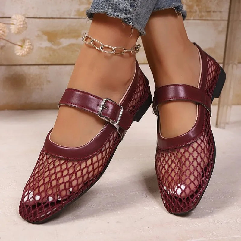 Women Sandals Mesh Breathable Fashion Versatile Sandals Women New Flat Soft Soled Mary Jane Shoes for Women