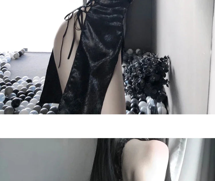 Women Sexy Chinese Traditional Cheongsam Qipao Dress Lingerie High Split Bandage Mini Uniform Dresses Costumes