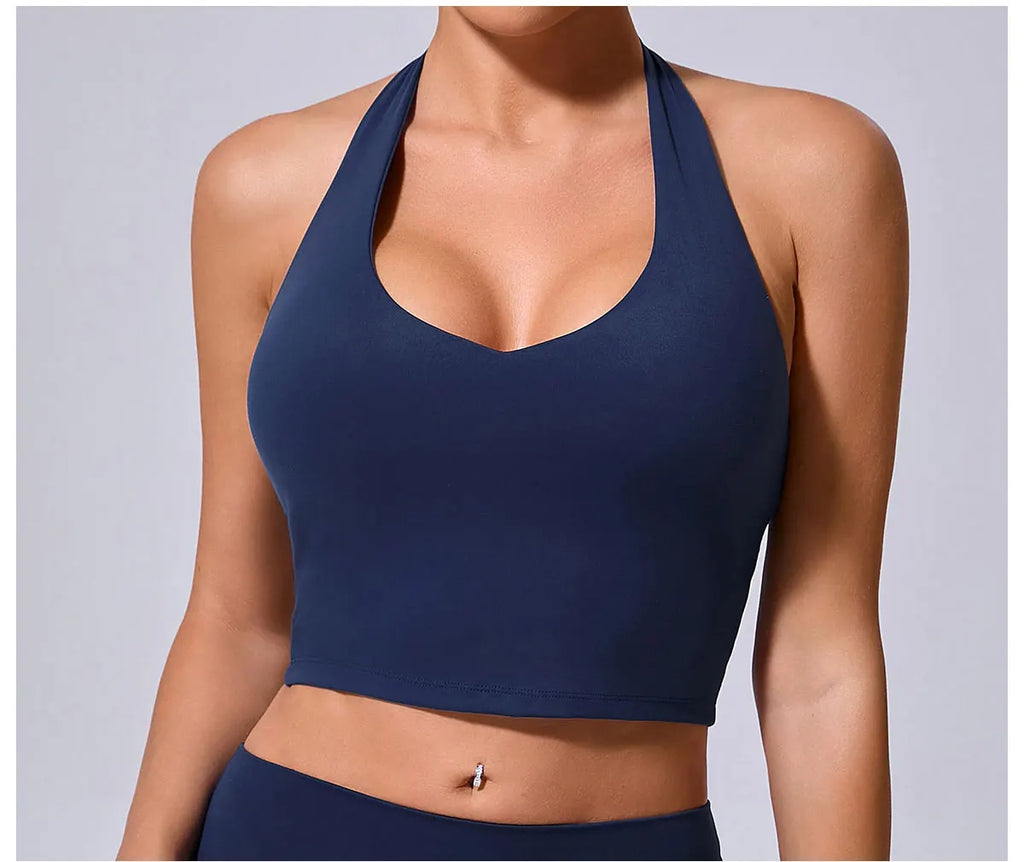 Hanging Neck Yoga Sports Bra Women Breathable Shock Proof Gym Workout Fitness Push Up Top Yoga Running Sportswear Vest Sexy Bra