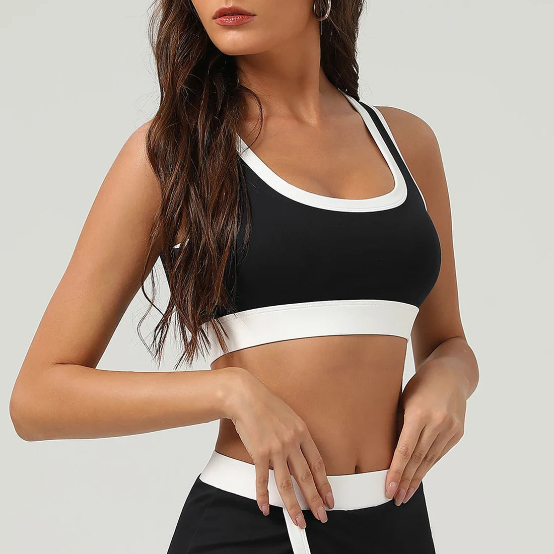 Women Contrast Color Elastic Fitness Gym Training Yoga Padded Top Clothes Casual Outdoor Workout Sport Bra