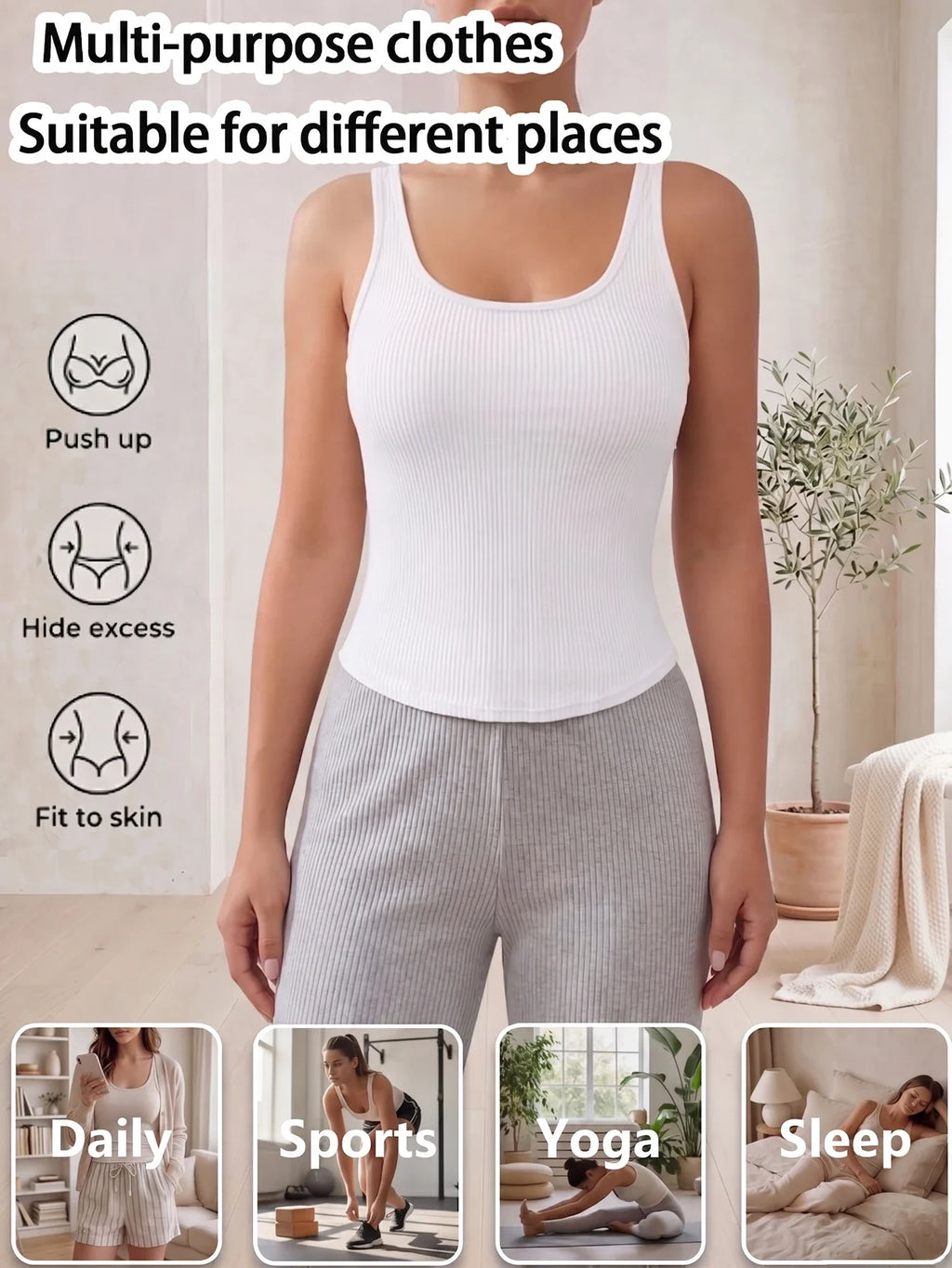 Racerback Tank Top for Women Sleeveless Ribbed Padded Camisole Summer Casual Sports Top Vest