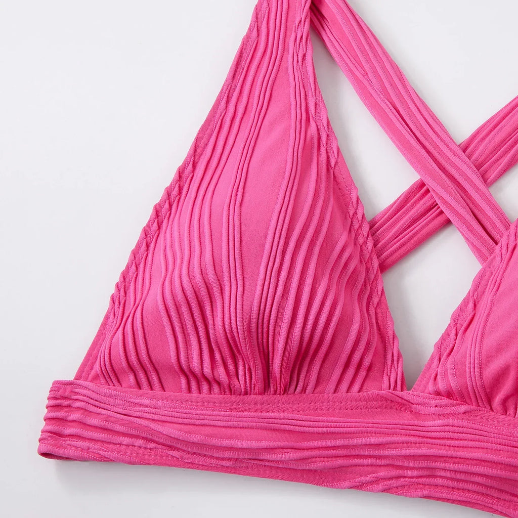 2025 Wrinkled Crinkled Bikini Women Swimwear Female Swimsuit Two-pieces Bikini Set High Cut Bathing Suit Swim Beach Wear Lady