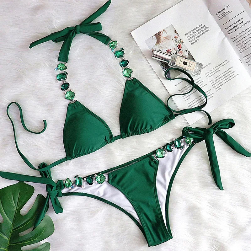 Jewelled Rhinestones Diamond Bikini Female Swimsuit Women Swimwear Two-piece Bikini Set Brazilian Bather Bathing Suit Swim Lady