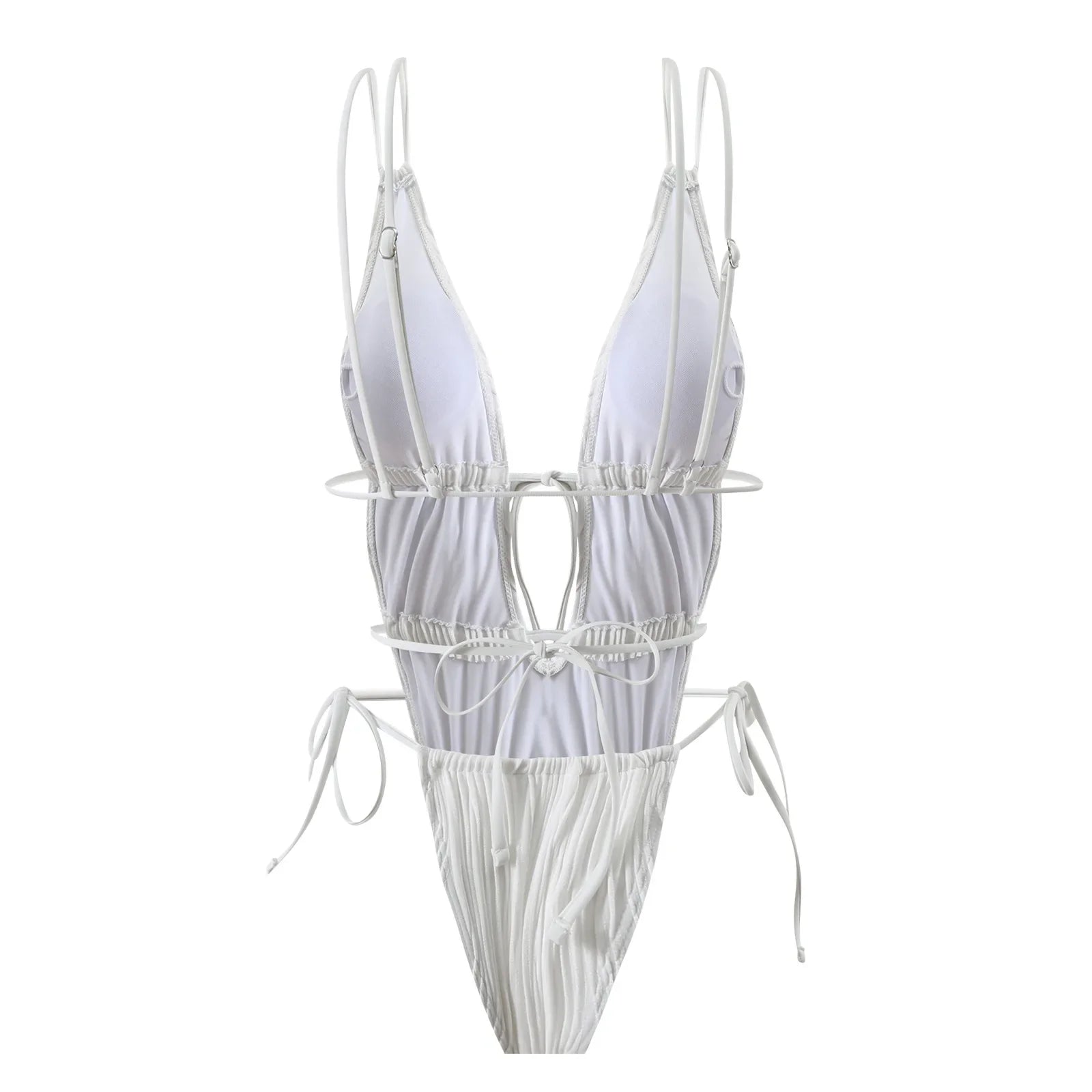 Deep V Neck Halter Wrinkled Female Swimwear One Piece Swimsuit Women Backless Monokini High Cut Bather Bathing Suit Swim Lady