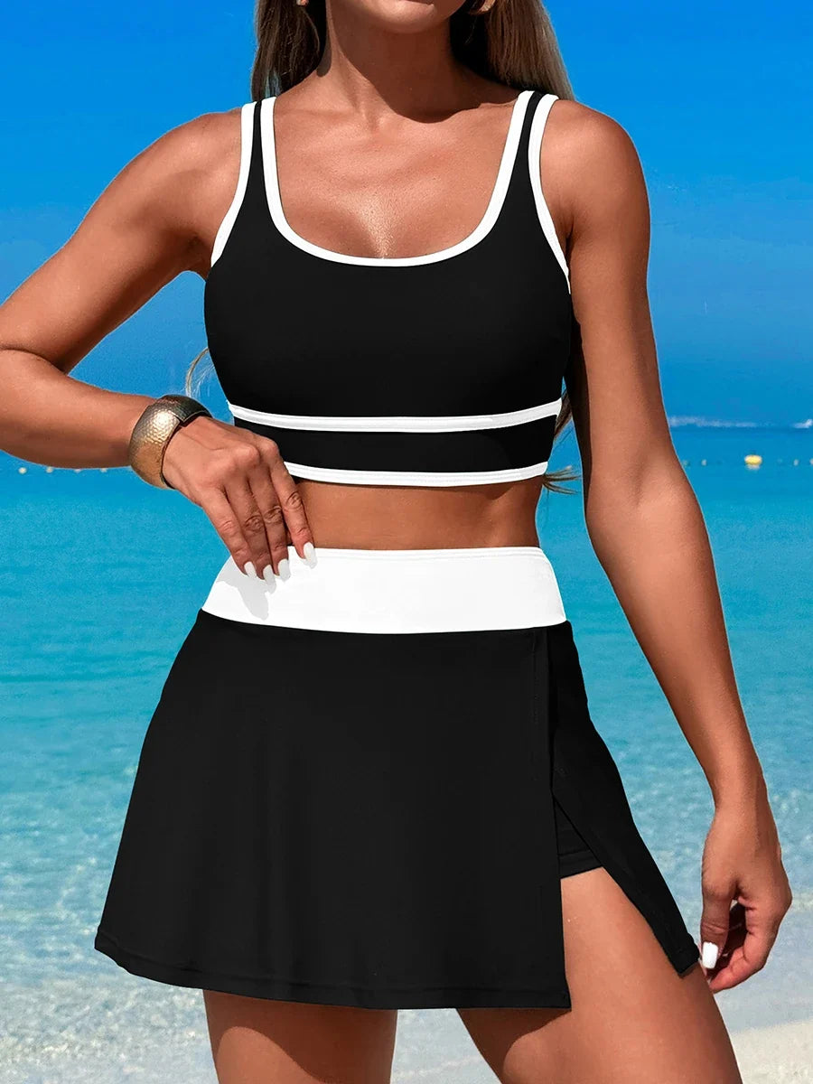 2026 Sporty Swimsuit Women Two Pieces High Waist Beach Dress Solid Swimwear Female Bathers Bathing Swimming Swim Suit Beachwear