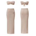 Women’s Two Piece Knit Summer Outfits Strapless 3D Flower Tube Tops and Long Skirt Set Beachwear Sexy Club Holiday Clothes
