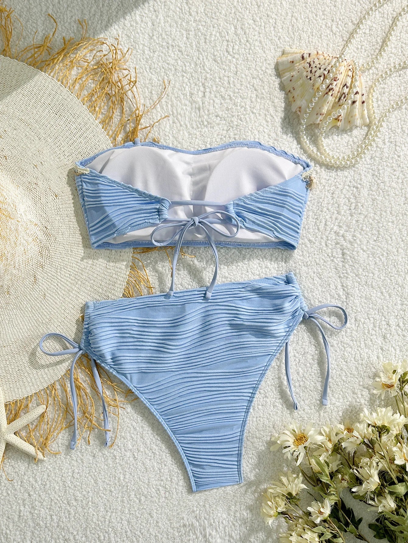 XS - XL Bandeau Wrinkled High Cut Bikini Women Swimwear Female Swimsuit Two-pieces Bikini Set Shells Bather Bathing Suit Swim