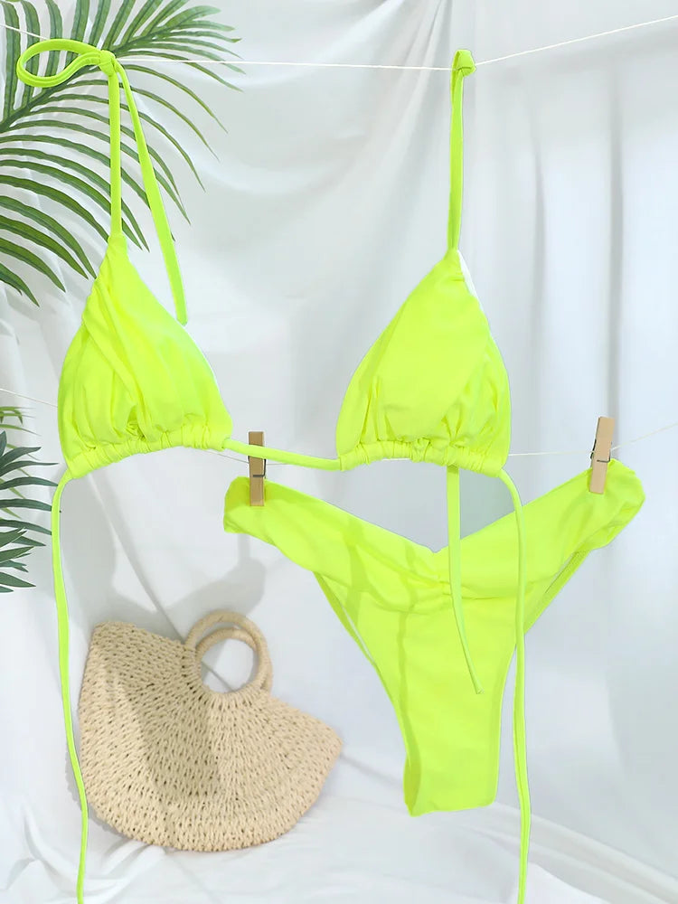 Miyouj Glitter Fabric Bikinis 2026 Sexy Bikini Set Folds Swimsuit Female Halter Bathing Suit Women Swimwear New Beachwear