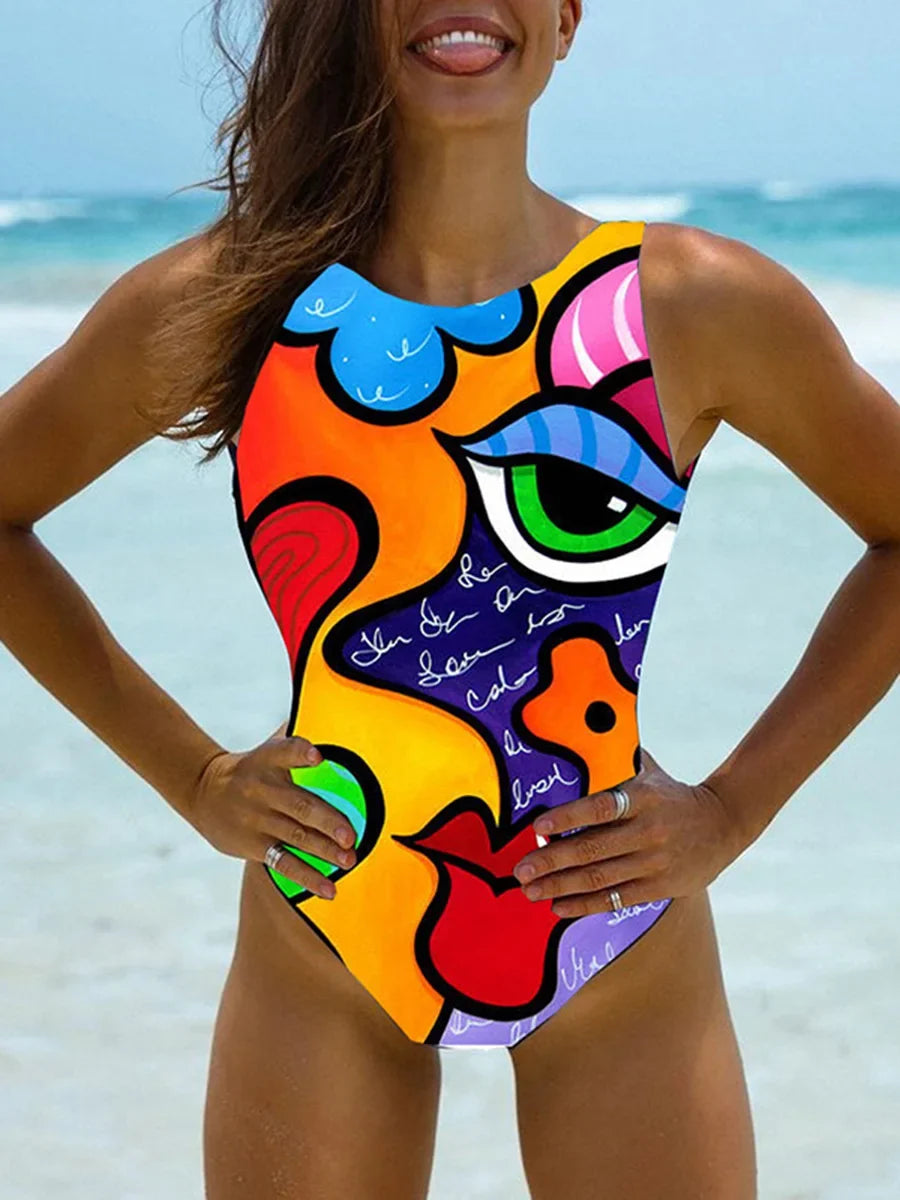 2026 Printed High Neck One Piece Swimsuit Women Brazilian Swimwear Female Bather Halter Bathing Suit Swim Wear Monokini Lady