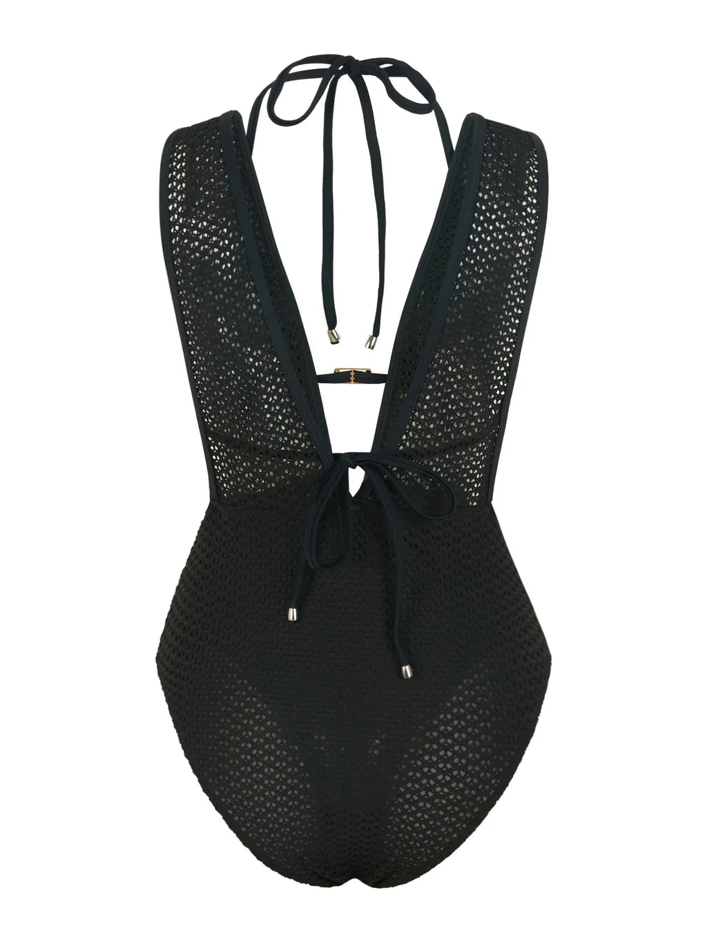 S - XL Deep V Neck Knit Fishnet Mesh One Piece Swimsuit Women Swimwear Female Backless Monokini High Leg Cut Bathing Suit Swim