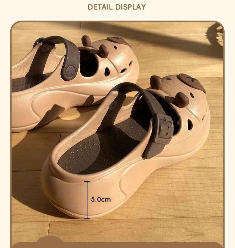 2025 New Cute Cartoon Slippers For Women Fashion Clogs Anti-slip Summer Shoes Girls Street Sandals 2 Way Wear Beach Slides
