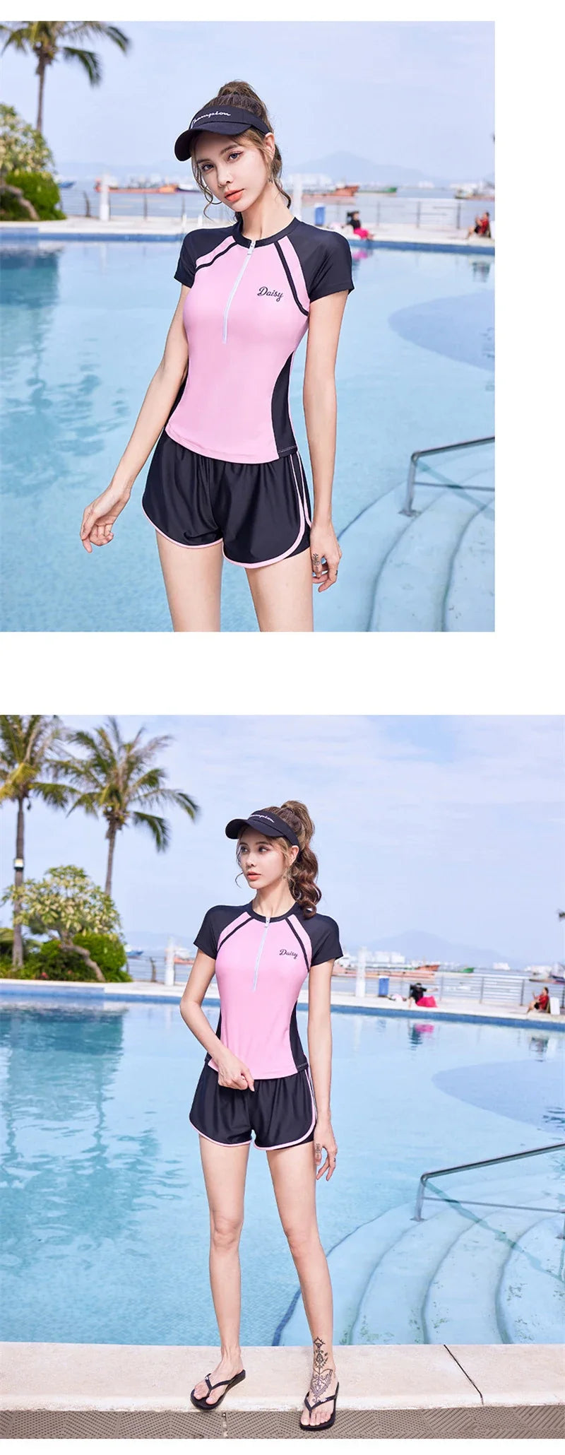 New Short Sleeve High Waist Two Pieces Swimwear Women Swimsuit Hot Spring Surf Bathing Swimming Suit Female Beach Wear