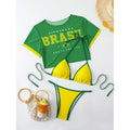XS -XL Cherry Printed Short Sleeve Bikini Female Swimsuit Women Swimwear Three-pieces Bikini set Bather Bathing Suit Swim V6854