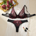 Sexy Lingerie Bra, Women's Suits, See-Through Bra, The Allure of Valentine's Night, Black Red Bra and Underwear Set ZA825161